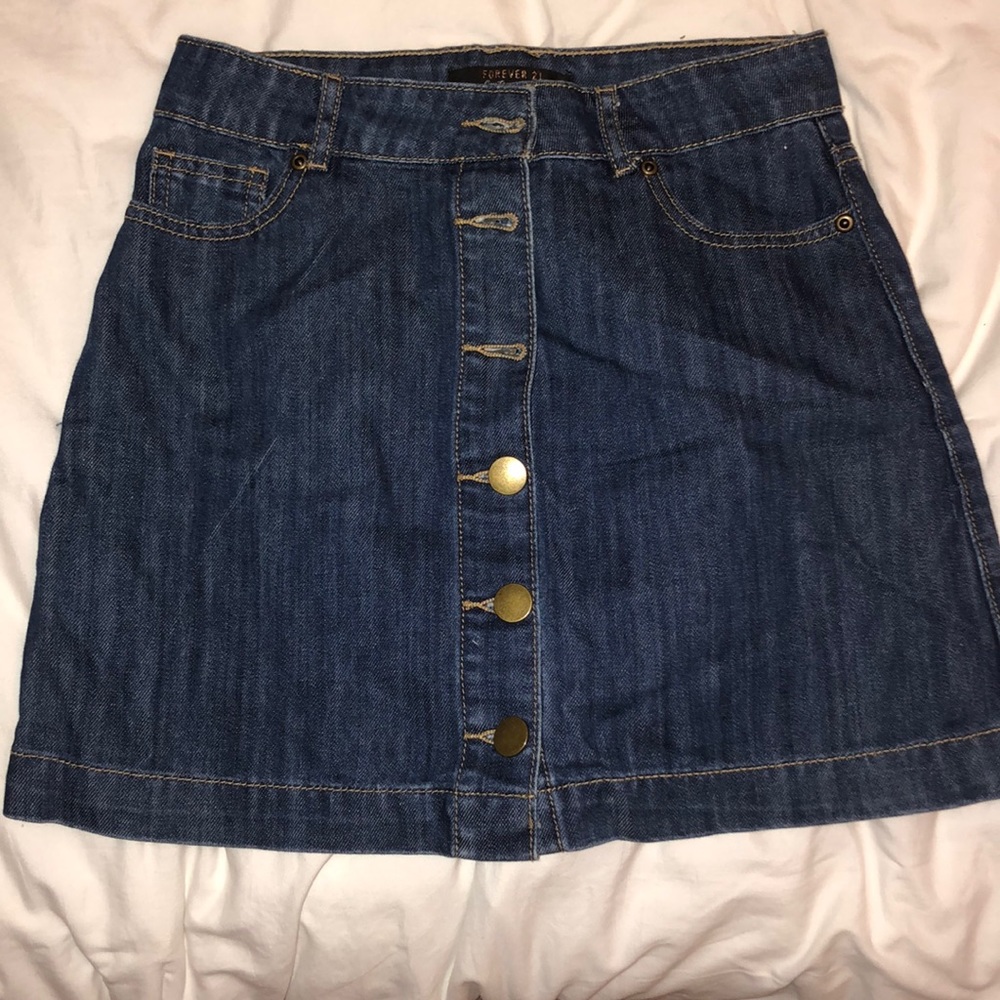 s dark wash forever 21 button front skirt